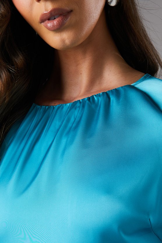 Karen Millen Flare Sleeve Satin Shift Dress Blue