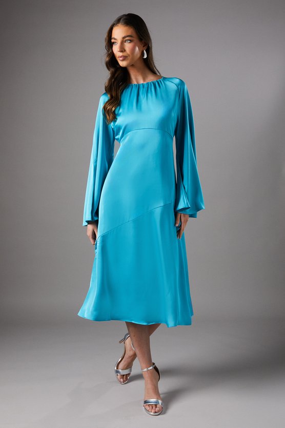 karen millen Flare Sleeve Satin Shift Dress blue