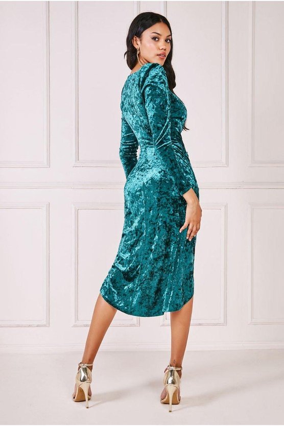Karen Millen Flared Hem Ice Velvet Midi Emerald