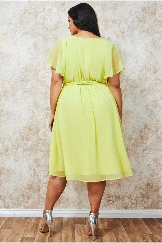 Karen Millen Flutter Sleeve Wrap Midi Dress Lemon