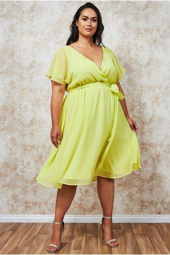 karen millen Flutter Sleeve Wrap Midi Dress Lemon