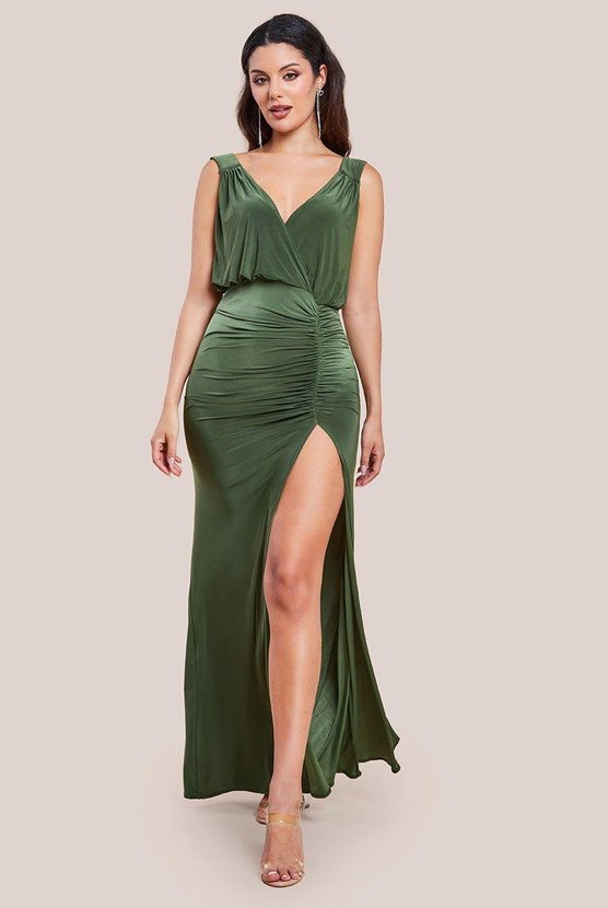 karen millen Front Wrap Gathered Maxi Dress Olive
