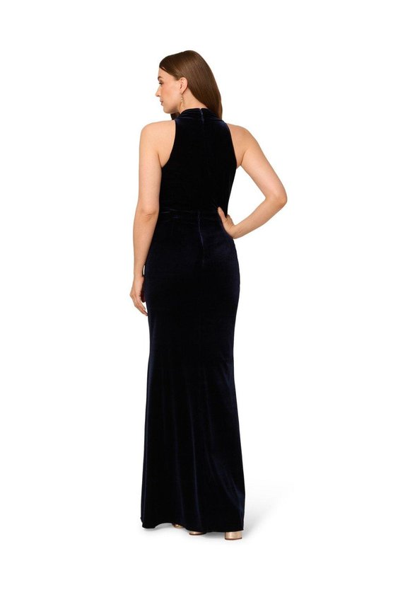 Karen Millen Halter Draped Velvet Gown Navy