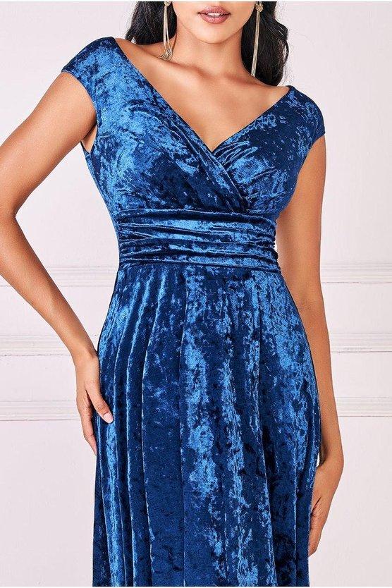 Karen Millen Ice Velvet Bardot Wrap Maxi Navy