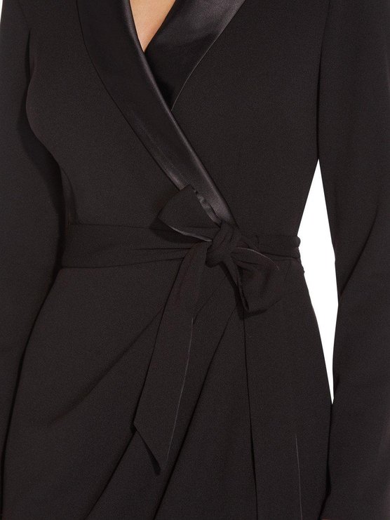 Karen Millen Knit Crepe Tuxedo Wrap Dress Black