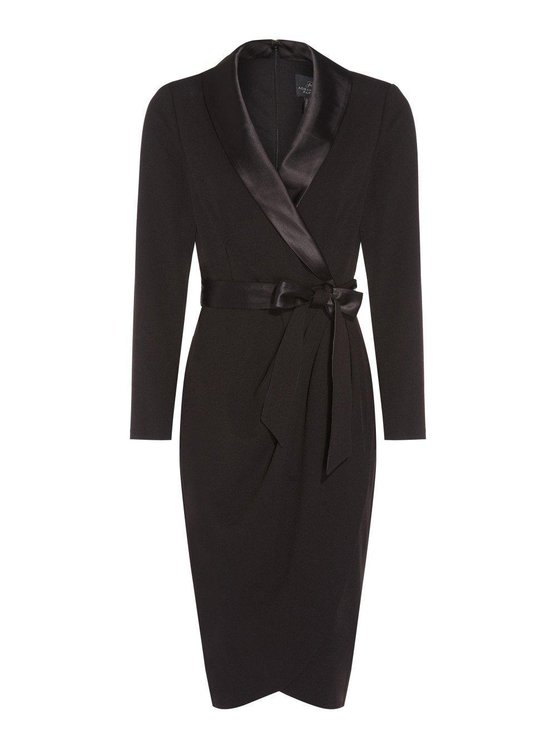 Karen Millen Knit Crepe Tuxedo Wrap Dress Black