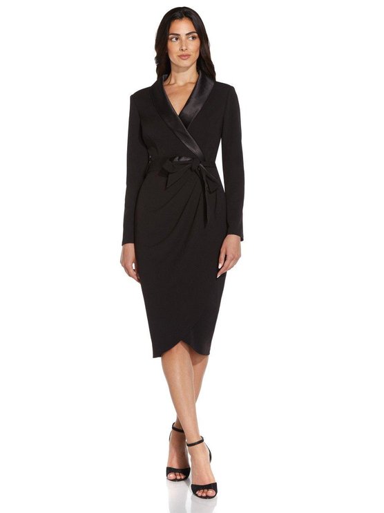 karen millen Knit Crepe Tuxedo Wrap Dress Black