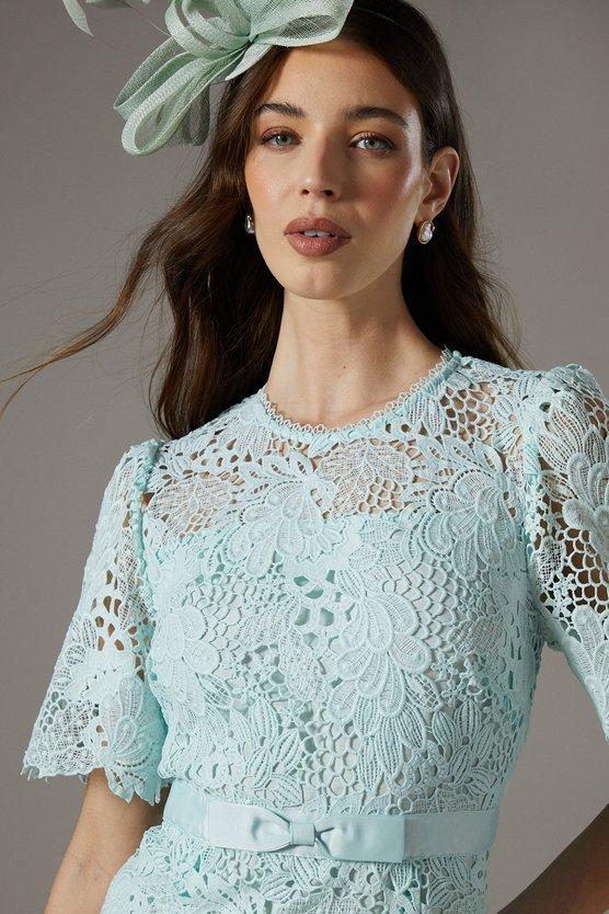 Karen Millen Lace Midi Dress With Bow Belt Sage