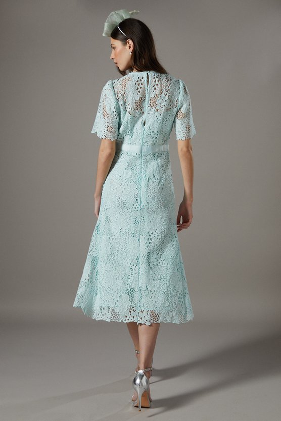 Karen Millen Lace Midi Dress With Bow Belt Sage