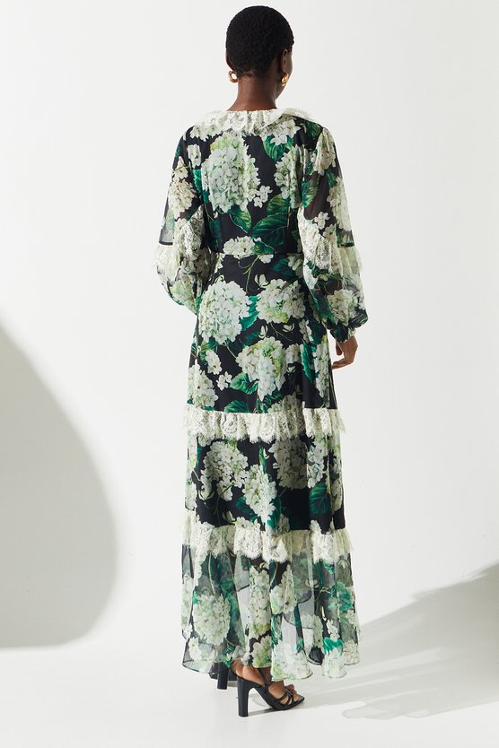 Karen Millen Lace Trim Chiffon Wrap Dress Multi