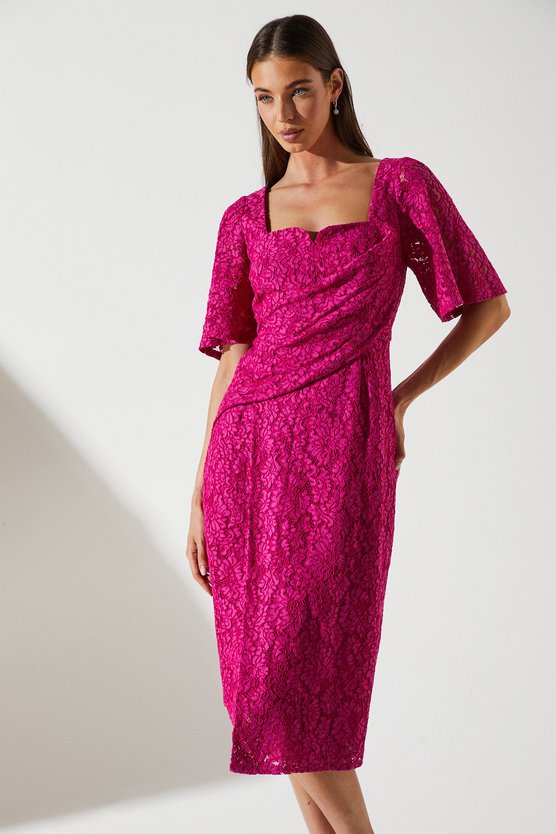 Karen Millen Lace Wrap Wedding Guest Dress Berry