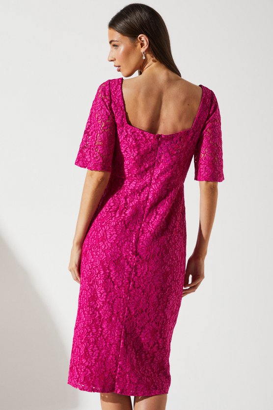 Karen Millen Lace Wrap Wedding Guest Dress Berry