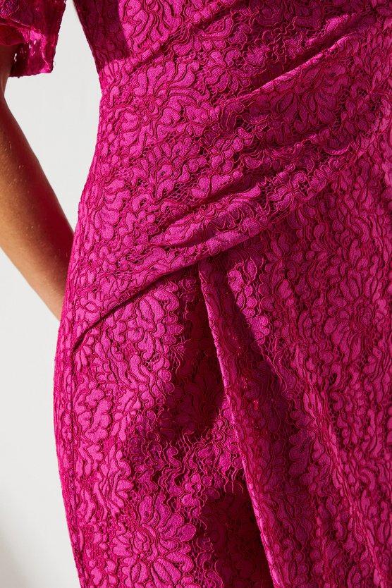 Karen Millen Lace Wrap Wedding Guest Dress Berry