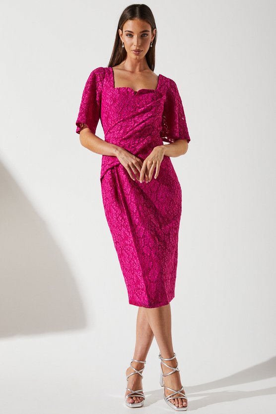 karen millen Lace Wrap Wedding Guest Dress berry