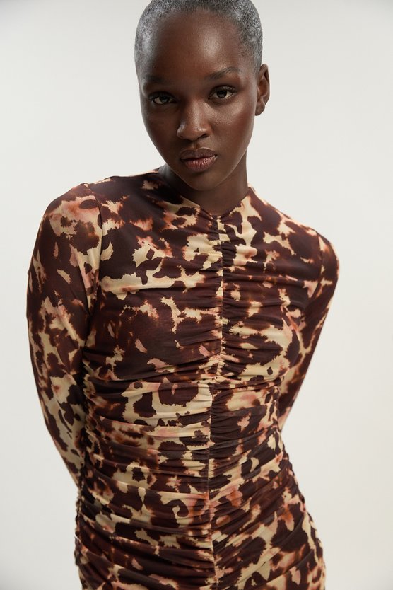 Karen Millen Leopard Print Mesh Maxi Dress Multi