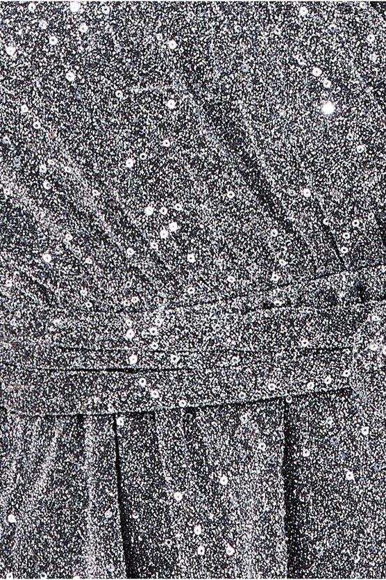 Karen Millen Lurex Flutter Sleeve Wrap Top Silver