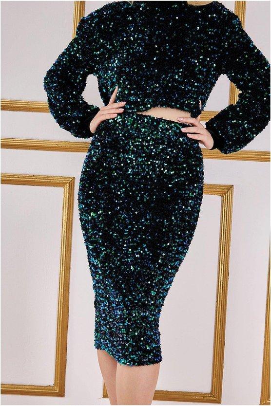 Karen Millen Multi Sequin Velvet Jumper Emerald