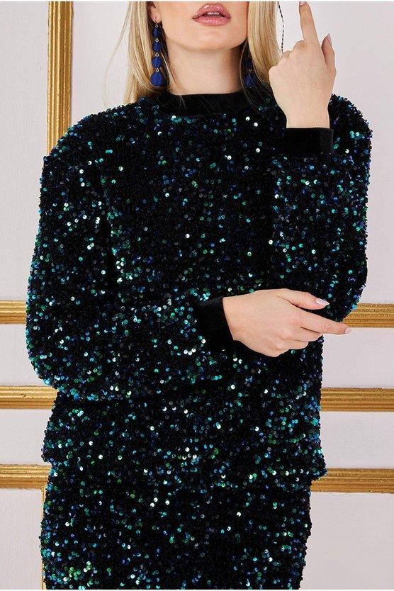 karen millen Multi Sequin Velvet Jumper Emerald