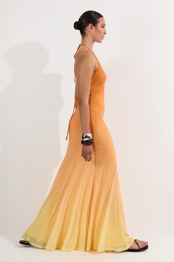 Karen Millen Ombre Mesh Strappy Beach Dress Orange