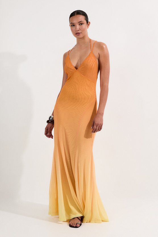 karen millen Ombre Mesh Strappy Beach Dress orange