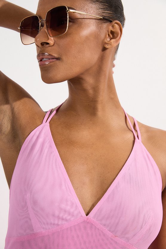 Karen Millen Ombre Mesh Strappy Beach Dress Pink