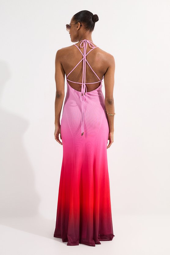 Karen Millen Ombre Mesh Strappy Beach Dress Pink