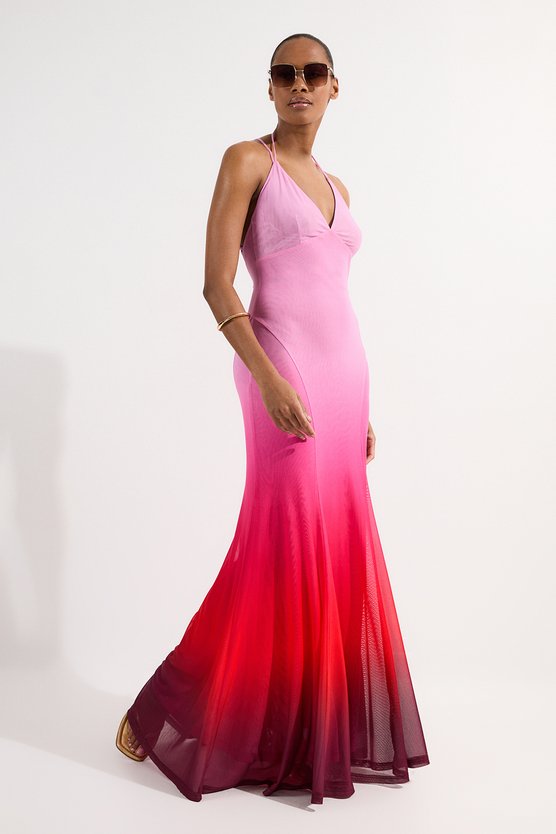 karen millen Ombre Mesh Strappy Beach Dress pink