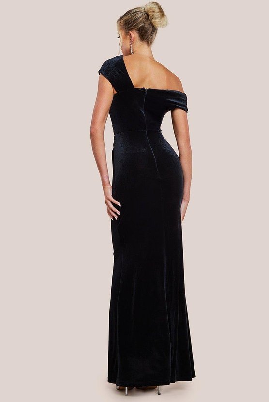 Karen Millen One Shoulder Velvet Maxi Dress Black