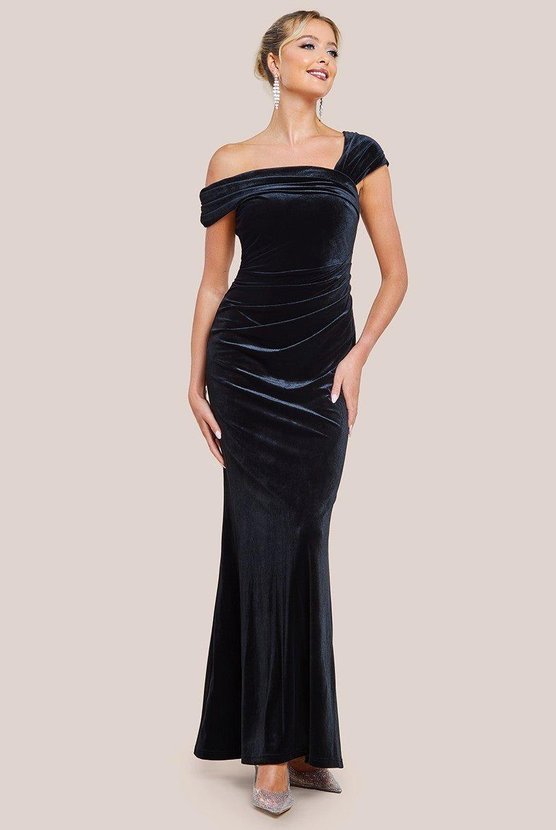 karen millen One Shoulder Velvet Maxi Dress Black