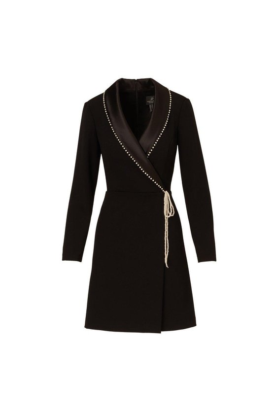 Karen Millen Pearl Wrap Blazer Short Dress Black