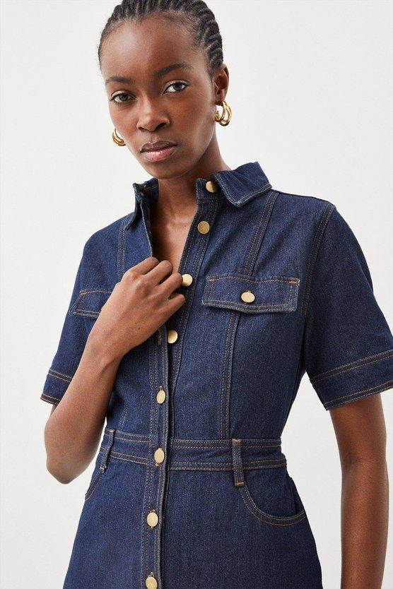 Karen Millen Petite Denim Maxi Shirt Dress Indigo