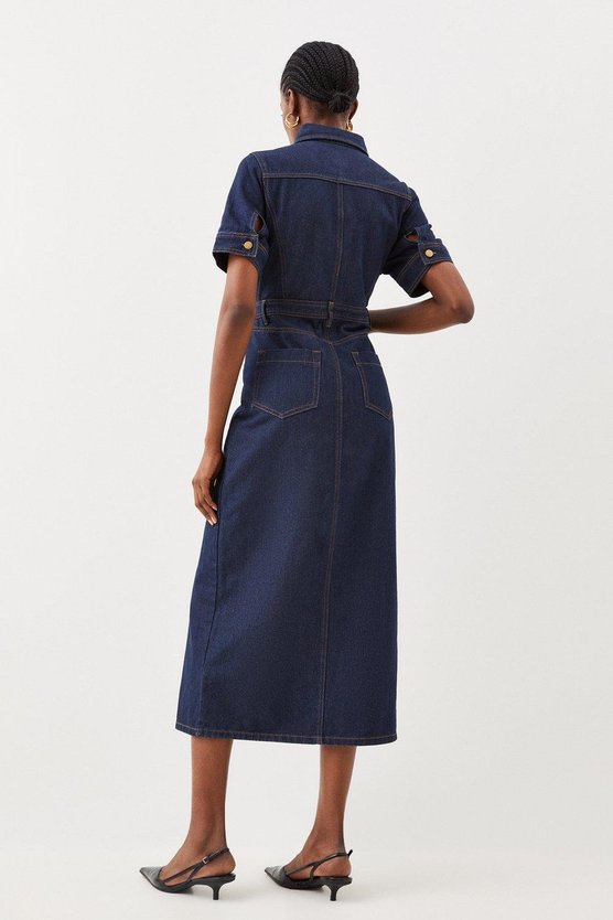 Karen Millen Petite Denim Maxi Shirt Dress Indigo