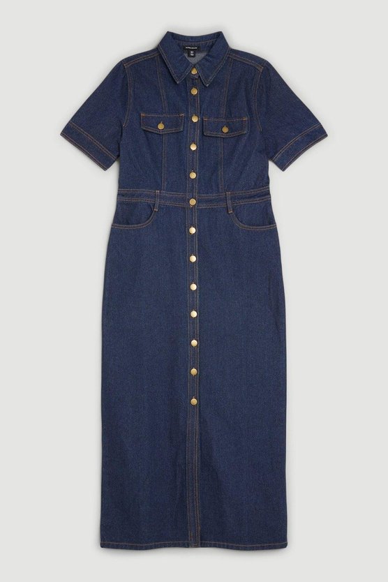 Karen Millen Petite Denim Maxi Shirt Dress Indigo