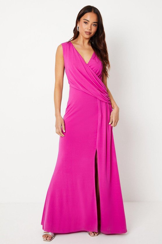 karen millen Petite Jersey Wrap Midi Dress pink