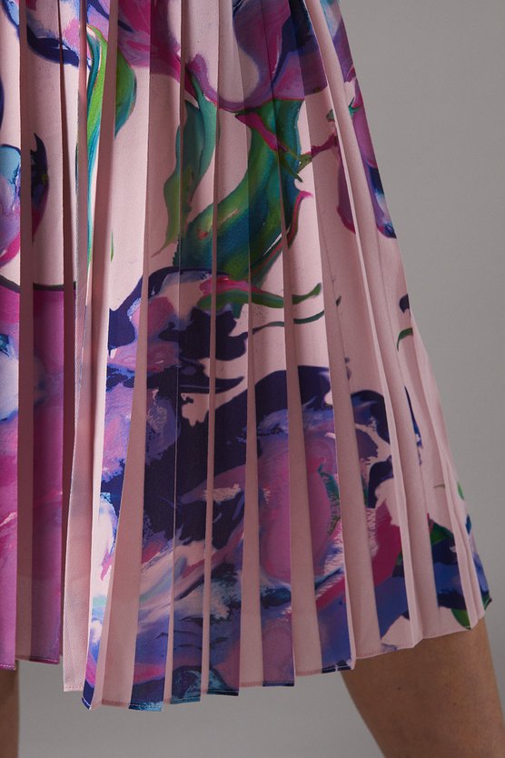 Karen Millen Placement Print Pleat Dress Pink