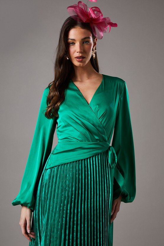 Karen Millen Pleat Wrap Dress Green