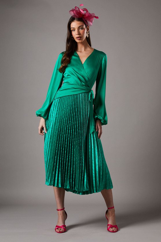 karen millen Pleat Wrap Dress green