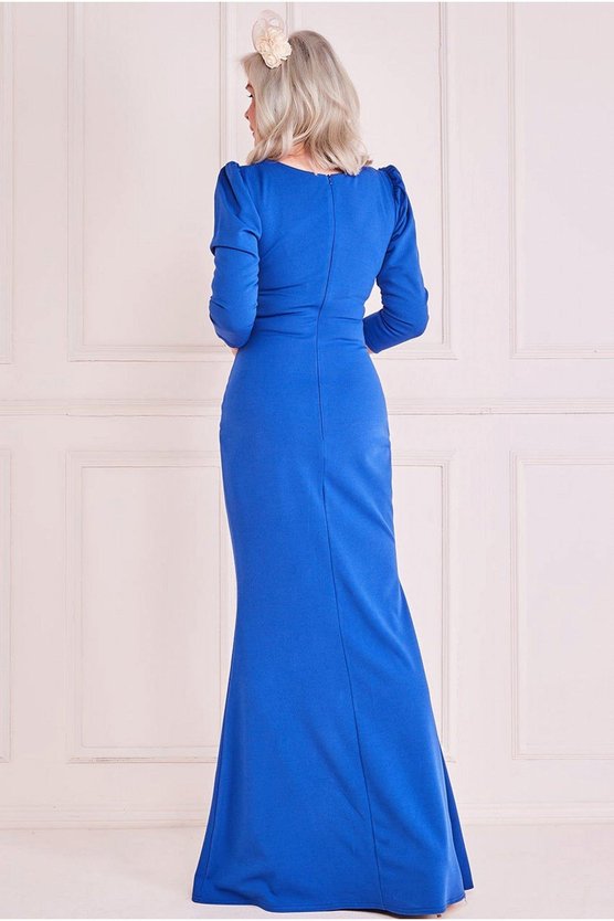 Karen Millen Pleated Front Wrap Scuba Maxi Cobalt