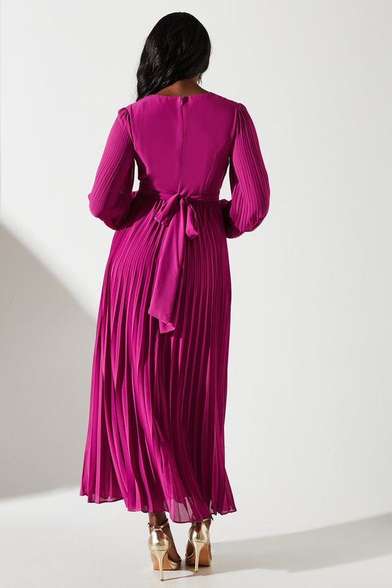 Karen Millen Pleated Wrap Front Dress Magenta