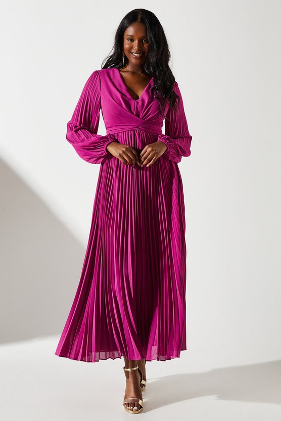 karen millen Pleated Wrap Front Dress magenta
