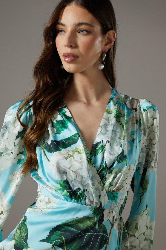 Karen Millen Printed Wrap Satin Midi Dress Multi