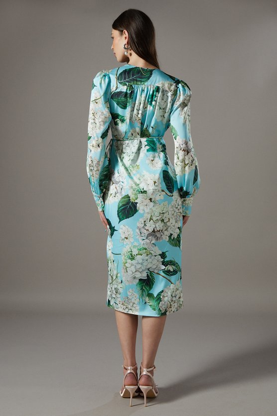 Karen Millen Printed Wrap Satin Midi Dress Multi