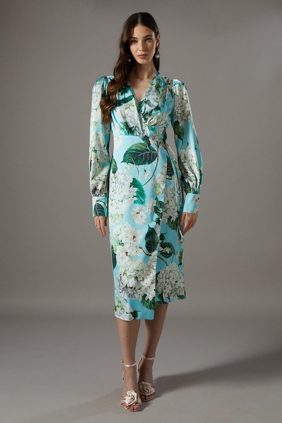 karen millen Printed Wrap Satin Midi Dress multi