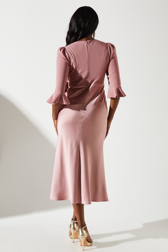 Karen Millen Satin Mix Wrap Dress Pink