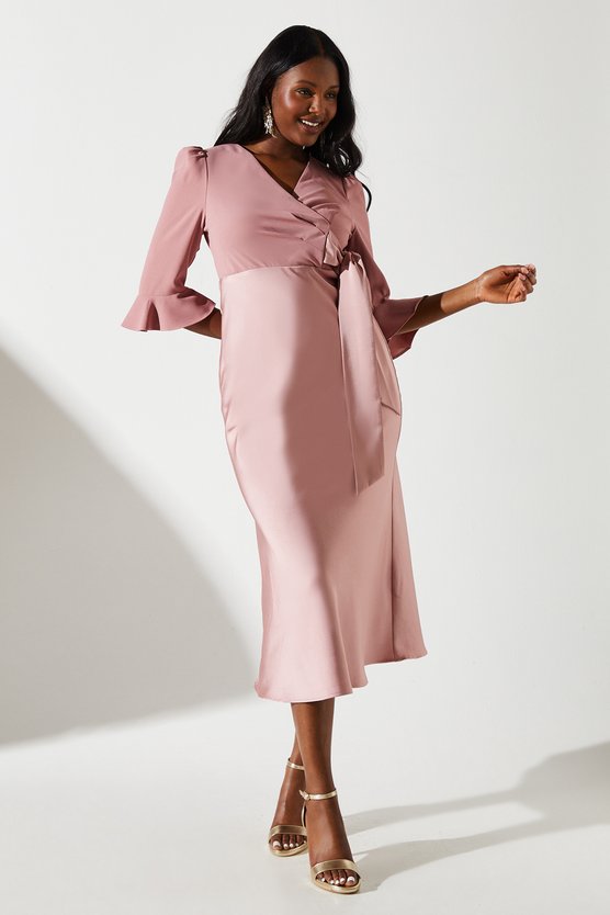 karen millen Satin Mix Wrap Dress pink