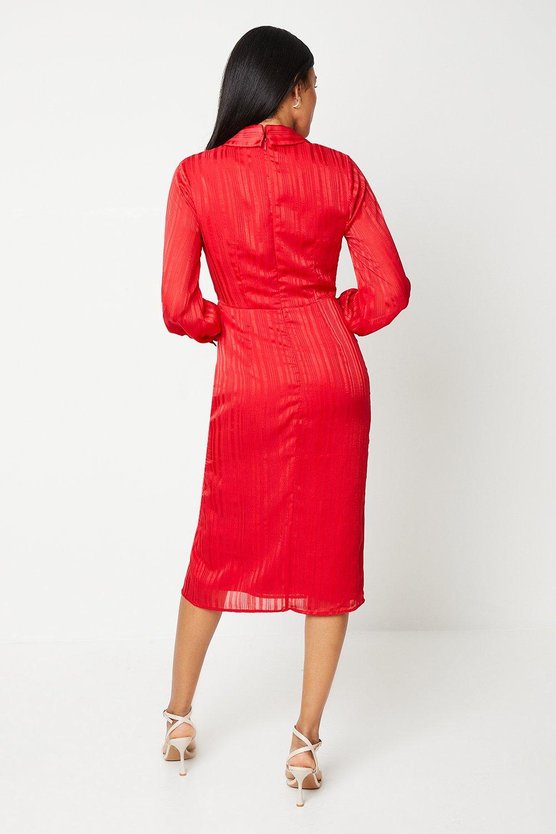 Karen Millen Satin Wrap Front Shirt Dress Red
