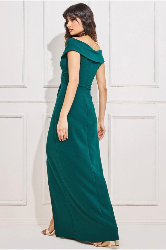 Karen Millen Scuba Bardot Wrap Maxi Dress Emerald