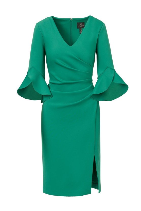 Karen Millen Scuba Faux Wrap Midi Dress Dark Green