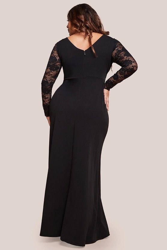 Karen Millen Scuba & Lace Wrap Maxi Dress Black