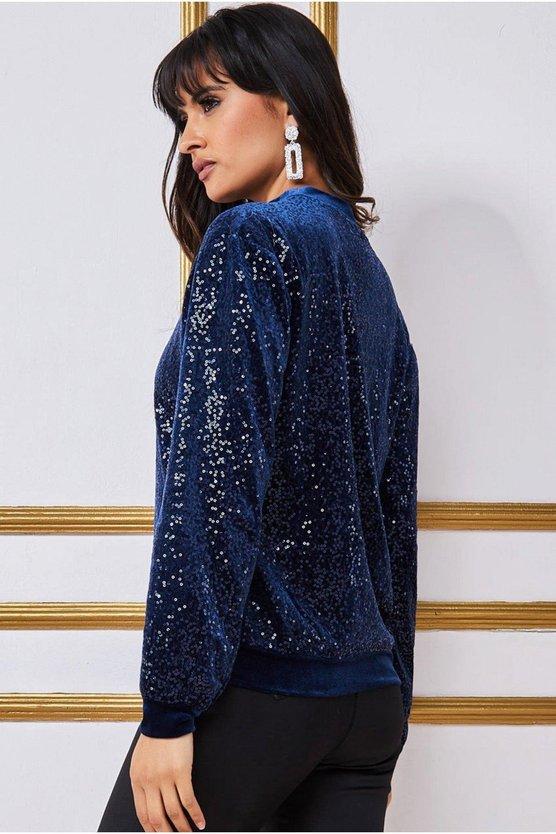 Karen Millen Sequin Velvet Jumper Navy